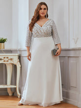Load image into Gallery viewer, Color=White | Sexy V Neck A-Line Sequin Evening Dress-White 8