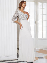 Load image into Gallery viewer, Color=White | Sexy V Neck A-Line Sequin Evening Dress-White 3