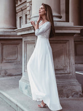 Load image into Gallery viewer, Color=White | Sexy V Neck A-Line Sequin Evening Dress-White 1