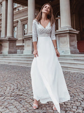 Load image into Gallery viewer, Color=White | Sexy V Neck A-Line Sequin Evening Dress-White 2