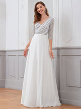 Load image into Gallery viewer, Color=White | Sexy V Neck A-Line Sequin Evening Dress-White 1