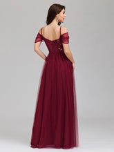 Load image into Gallery viewer, Color=Burgundy | A-Line Sweetheart Neckline Ruffle Sleeve Tulle Bridesmaid Dress With Sequin-Burgundy 7