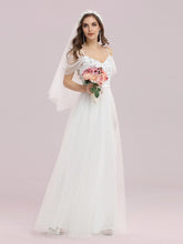 Load image into Gallery viewer, Color=Cream | A-Line Sweetheart Neckline Ruffle Sleeve Tulle Bridesmaid Dress With Sequin-Cream 4