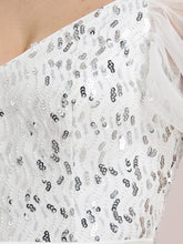 Load image into Gallery viewer, Color=Cream | A-Line Sweetheart Neckline Ruffle Sleeve Tulle Bridesmaid Dress With Sequin-Cream 5