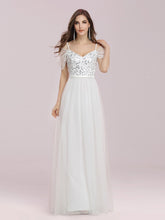 Load image into Gallery viewer, Color=Cream | A-Line Sweetheart Neckline Ruffle Sleeve Tulle Bridesmaid Dress With Sequin-Cream 1