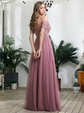 Load image into Gallery viewer, Color=Orchid | A-Line Sweetheart Neckline Ruffle Sleeve Tulle Bridesmaid Dress With Sequin-Purple Orchid 3