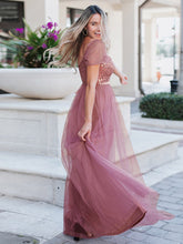 Load image into Gallery viewer, Color=Orchid | A-Line Sweetheart Neckline Ruffle Sleeve Tulle Bridesmaid Dress With Sequin-Purple Orchid 4