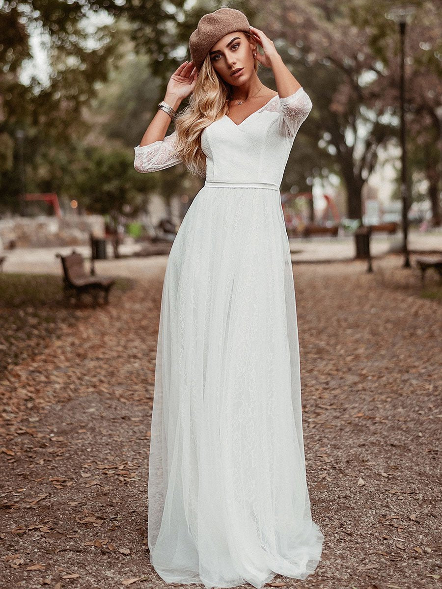 white christmas dresses Wedding Guest Dresses for Women 3/4 Sleeve Floor Length A Line –  Efashiongirl Wholesale