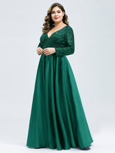 Load image into Gallery viewer, Color=Dark Green | Elegant V-Neck Sequin Plus Size Evening Dress-Dark Green 3