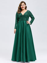 Load image into Gallery viewer, Color=Dark Green | Elegant V-Neck Sequin Plus Size Evening Dress-Dark Green 4