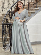 Load image into Gallery viewer, Color=Grey | Elegant V-Neck Sequin Plus Size Evening Dress-Grey 3