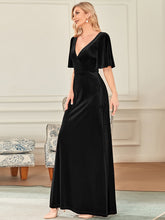 Load image into Gallery viewer, Color=Black | Elegant Double V Neck Velvet Party Dress-Black 3