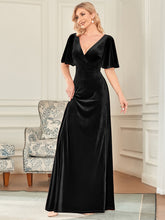 Load image into Gallery viewer, Color=Black | Elegant Double V Neck Velvet Party Dress-Black 4