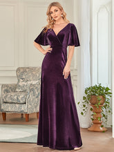 Load image into Gallery viewer, Color=Dark Purple | Elegant Double V Neck Velvet Party Dress-Dark Purple 6