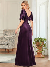 Load image into Gallery viewer, Color=Dark Purple | Elegant Double V Neck Velvet Party Dress-Dark Purple 7
