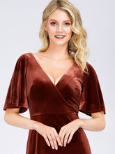 Load image into Gallery viewer, Color=Brick-red | Elegant Double V Neck Velvet Party Dress-Red 6