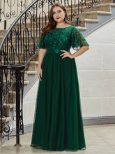 Load image into Gallery viewer, Color=Dark Green | Sequin Print Plus Size Wholesale Evening Dresses With Cap Sleeve-Dark Green 1