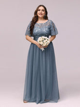 Load image into Gallery viewer, Color=Dusty Navy | Sequin Print Plus Size Wholesale Evening Dresses With Cap Sleeve-Dusty Navy 4