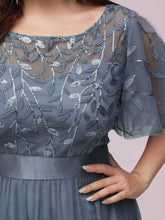 Load image into Gallery viewer, Color=Dusty Navy | Sequin Print Plus Size Wholesale Evening Dresses With Cap Sleeve-Dusty Navy 5
