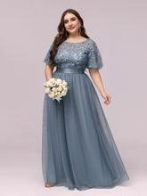 Load image into Gallery viewer, Color=Dusty Navy | Sequin Print Plus Size Wholesale Evening Dresses With Cap Sleeve-Dusty Navy 1