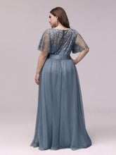 Load image into Gallery viewer, Color=Dusty Navy | Sequin Print Plus Size Wholesale Evening Dresses With Cap Sleeve-Dusty Navy 2