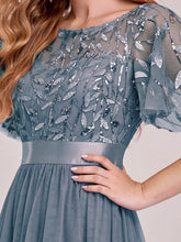 Load image into Gallery viewer, Color=Dusty Navy | Sequin Print Maxi Long Wholesale Evening Dresses with Cap Sleeve-Dusty Navy 5