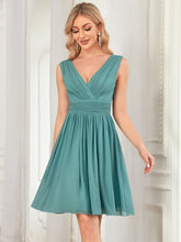 Load image into Gallery viewer, Color=Dusty blue | Double V-Neck Short Party Dress Ep03989-Dusty blue 1