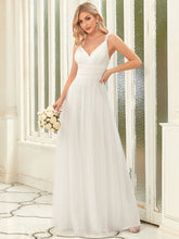 Load image into Gallery viewer, Color=Cream | Floor Length V Neck Evening Gown-Cream 4