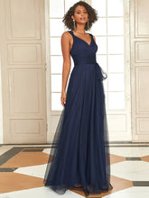 Load image into Gallery viewer, Color=Navy Blue | Floor Length V Neck Evening Gown-Navy Blue 1