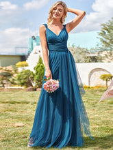 Load image into Gallery viewer, Color=Teal | Adorable A Line Sleeveless Wholesale Tulle Bridesmaid Dresses With Belt-Teal 3