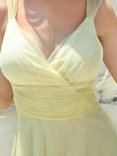 Load image into Gallery viewer, Color=Yellow | Floor Length V Neck Evening Gown-Yellow 6