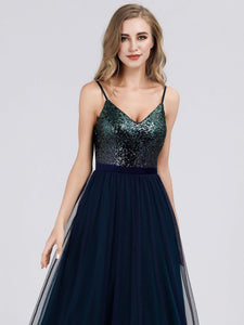 Color=Navy Blue | Elegant A Line Long Tulle Bridesmaid Dresses Ep07392-Navy Blue 5