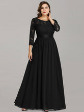 Load image into Gallery viewer, Color=Black | Plus Size Lace Wholesale Bridesmaid Dresses With Long Lace Sleeve-Black 3