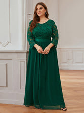 Load image into Gallery viewer, Color=Dark Green | Plus Size See-Through Floor Length Lace Evening Dress With Half Sleeve-Dark Green 4