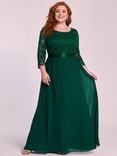 Load image into Gallery viewer, Color=Dark Green | Plus Size See-Through Floor Length Lace Evening Dress With Half Sleeve-Dark Green 5