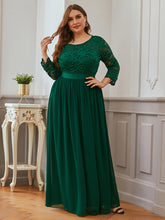 Load image into Gallery viewer, Color=Dark Green | Plus Size See-Through Floor Length Lace Evening Dress With Half Sleeve-Dark Green 1