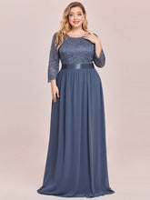Load image into Gallery viewer, COLOR=Dusty Navy | See-Through Floor Length Lace Evening Dress With Half Sleeve-Dusty Navy 1
