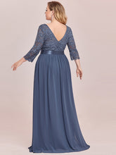 Load image into Gallery viewer, COLOR=Dusty Navy | See-Through Floor Length Lace Evening Dress With Half Sleeve-Dusty Navy 2