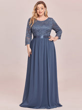 Load image into Gallery viewer, COLOR=Dusty Navy | See-Through Floor Length Lace Evening Dress With Half Sleeve-Dusty Navy 4