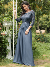 Load image into Gallery viewer, COLOR=Dusty Navy | See-Through Floor Length Lace Evening Dress With Half Sleeve-Dusty Navy 3