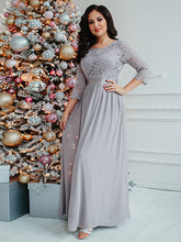 Load image into Gallery viewer, Color=Grey | Plus Size Lace Wholesale Bridesmaid Dresses With Long Lace Sleeve-Grey 1
