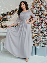 Load image into Gallery viewer, Color=Grey | Plus Size Lace Wholesale Bridesmaid Dresses With Long Lace Sleeve-Grey 2