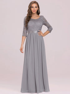 Color=Grey | Plus Size Lace Wholesale Bridesmaid Dresses With Long Lace Sleeve-Grey 5