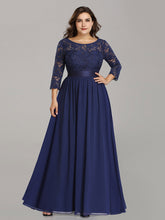 Load image into Gallery viewer, Color=Navy Blue | Plus Size Lace Wholesale Bridesmaid Dresses With Long Lace Sleeve-Navy Blue 4