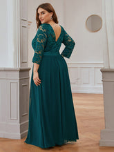 Load image into Gallery viewer, COLOR=Teal | See-Through Floor Length Lace Evening Dress With Half Sleeve-Teal 2