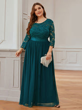 Load image into Gallery viewer, COLOR=Teal | See-Through Floor Length Lace Evening Dress With Half Sleeve-Teal 4
