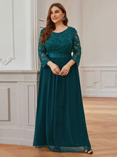 Load image into Gallery viewer, COLOR=Teal | See-Through Floor Length Lace Evening Dress With Half Sleeve-Teal 4