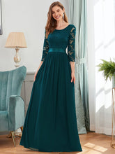 Load image into Gallery viewer, COLOR=Teal | See-Through Floor Length Lace Evening Dress With Half Sleeve-Teal 3