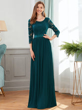 Load image into Gallery viewer, COLOR=Teal | See-Through Floor Length Lace Evening Dress With Half Sleeve-Teal 1