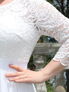 Color=White | Plus Size Lace Wholesale Bridesmaid Dresses With Long Lace Sleeve-White 4